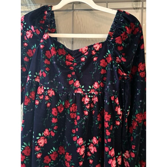 Janie and Jack 16 Rose Velvet Dress Dark Marine Rose Print Party Holiday - Picture 14 of 16